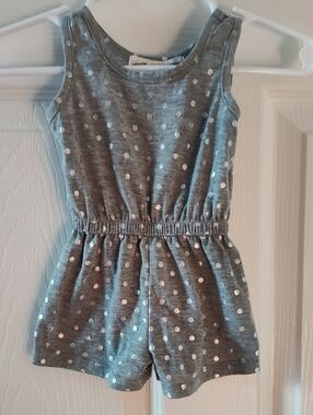 Girls' Gray Polka Dot Knit Romper - Unbranded